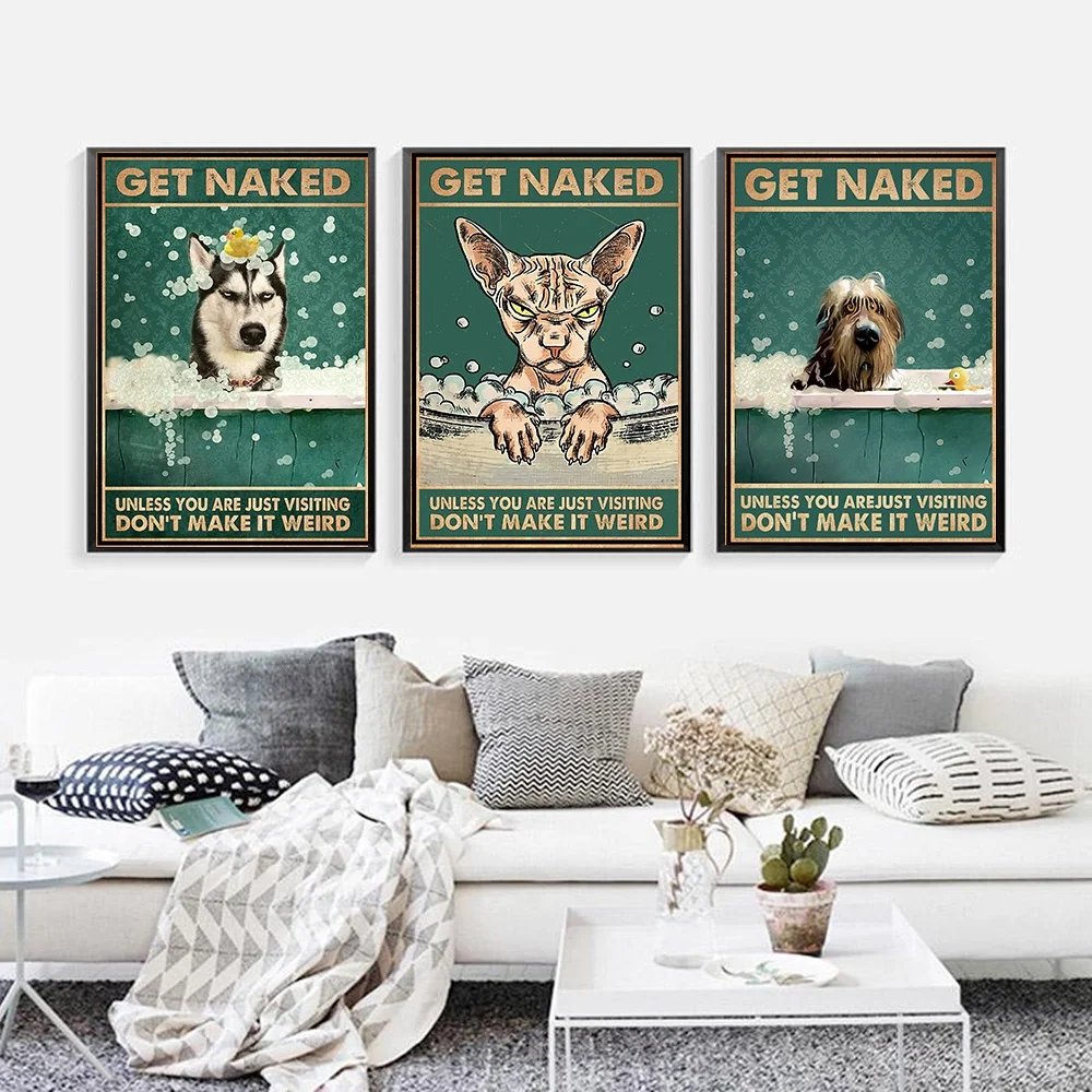 Металлическая черная кошка Ретро плакат получить голыми Забавный