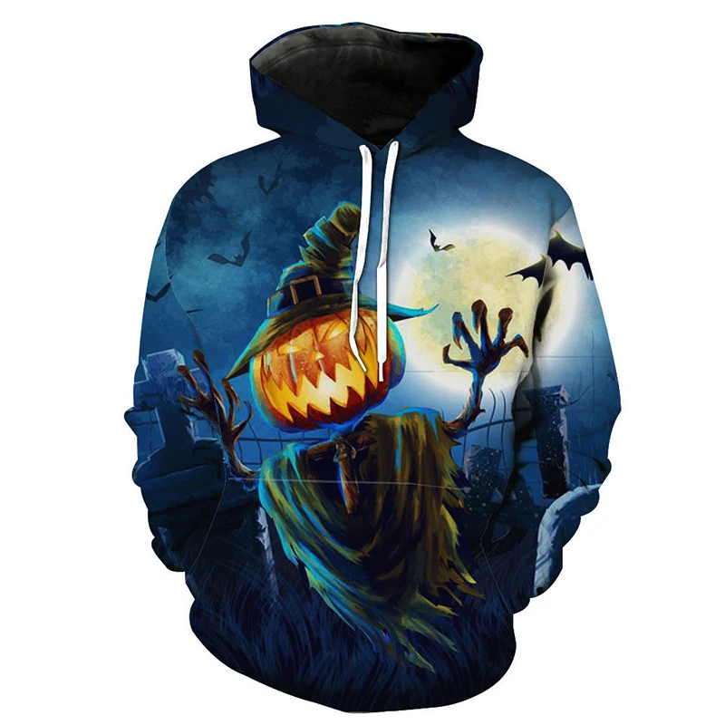 

2021 Autumn Fashion Halloween Pumpkin Printed Hoodies Men Casual Loose Long Sleeve Hooded Sweatshirt Winter Mens Hoodie Pullover