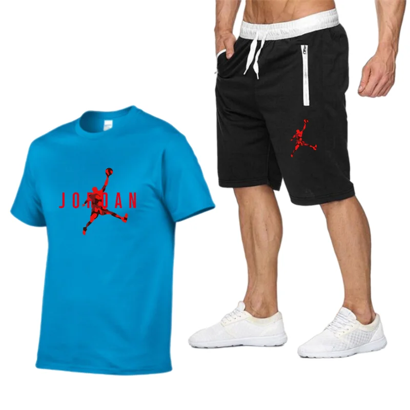 

2021 men's casual suit 2 PCS sweatshirt quick-drying short-sleeved T-shirt shorts suit men's sportswear summer sportswear