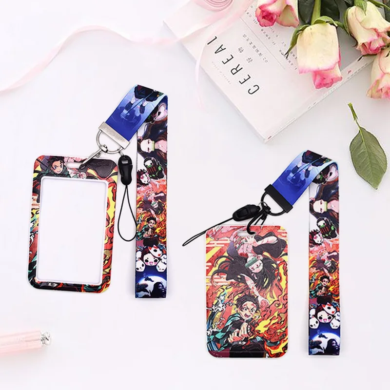 

Anime Demon Slayer Kimetsu No Yaiba Figure Keychain Lanyard Id Badge Holder Pendant Keyring Charms Mobile Phone