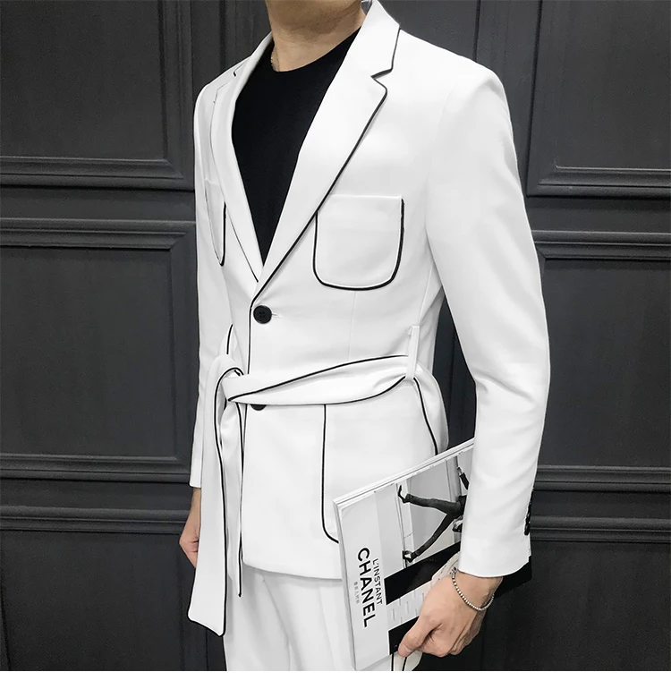 

2021 new custom latest design belt decoration men's slim fit dress groom wedding dinner fashion trend suit Ternos Masculino