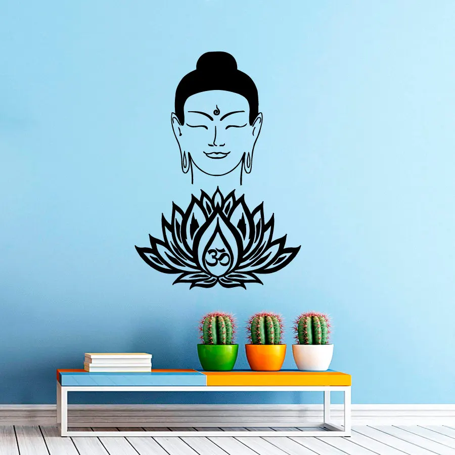 

Буддизм Believer домашний декор Будда лицо лотоса Наклейка на стену винил съемное искусство Йога Спальня наклейки