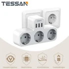 TESSAN 3-сторонний выход Розетка с USB защита от перенапряжения Защита от перегрузки 6-в-1 гнездо адаптера с 3 Порты USB 5V2.4A для смартфона, ноутбука, Камера