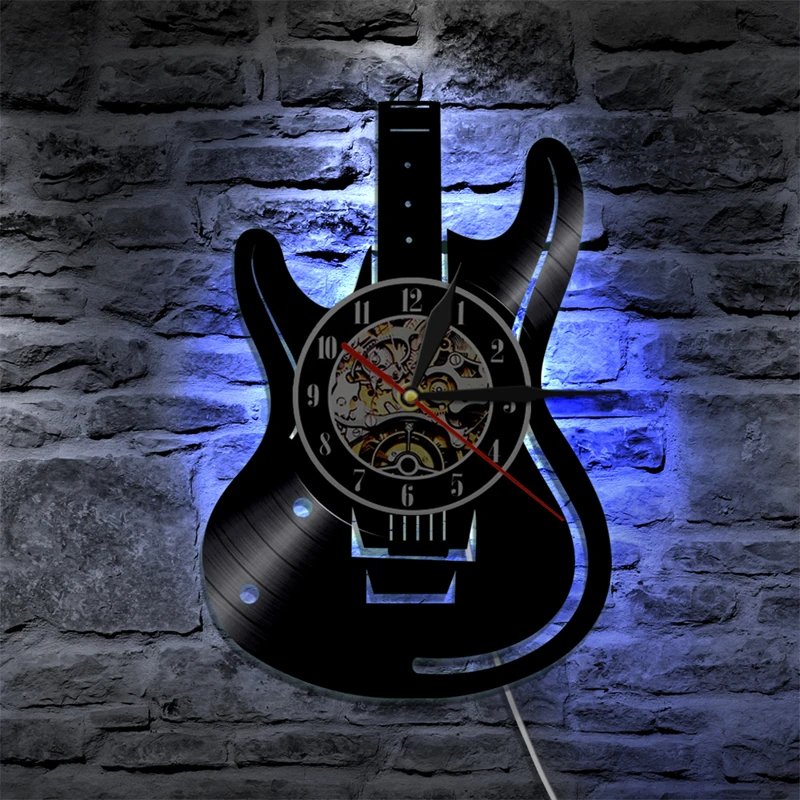 vinyl record led wall clock modern design music theme guitar clock wall watch home decor musical instruments gift for music love free global shipping