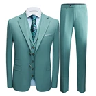 Зеленые Синие смокинги для жениха с лацканами с вырезом мужские костюмы бирюзовый костюм для жениха свадебный ужин костюм для лучшего Мужчины 3 шт. (пиджак + брюки + жилет)