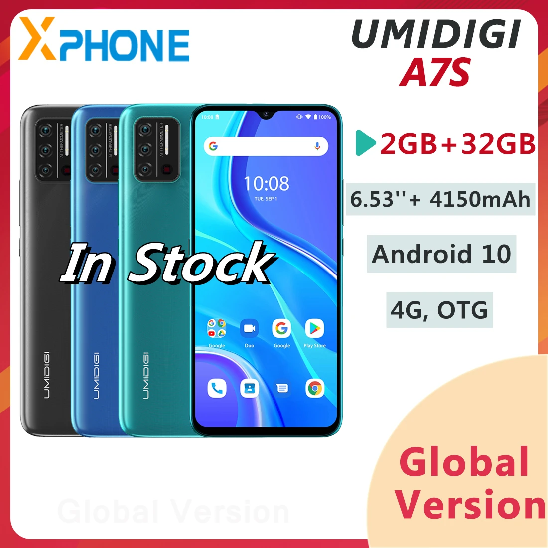 Смартфон UMIDIGI A7S 2 + 32 ГБ 4150 мА ч экран 6 53 дюйма Android 10 4G | Мобильные телефоны и