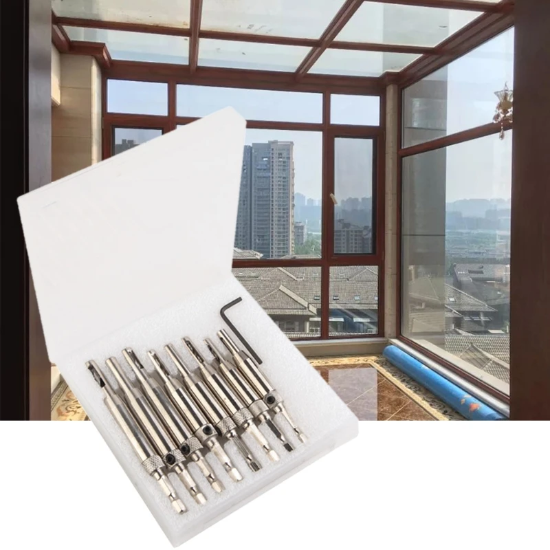 

9 Pcs Door Window Hinge Positioning Punching Drill Bit Set Hole Puncher Hinge Tapper for Centering Woodworking Power