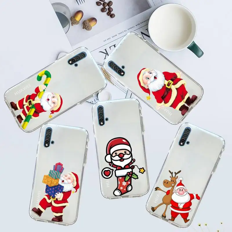

Santa Deer Christmas Cute Cartoon Phone Case Transparent for Huawei honor P mate 40 20 30 10 50 i 9 x mate pro lite 8a