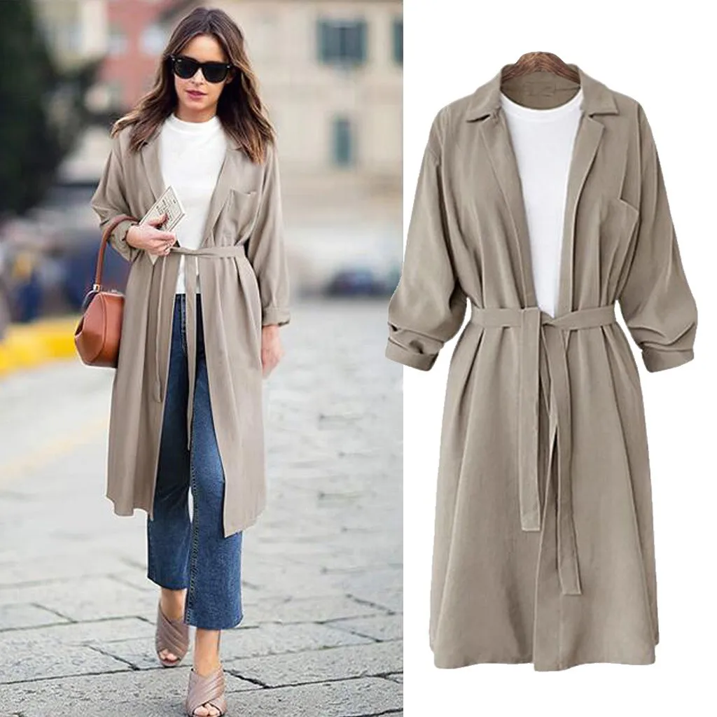 

Vogue Simple Temperament Women Trench Coats Nice New Solid Color Casual Korean Loose Autumn Winter Female Coat Plus Size