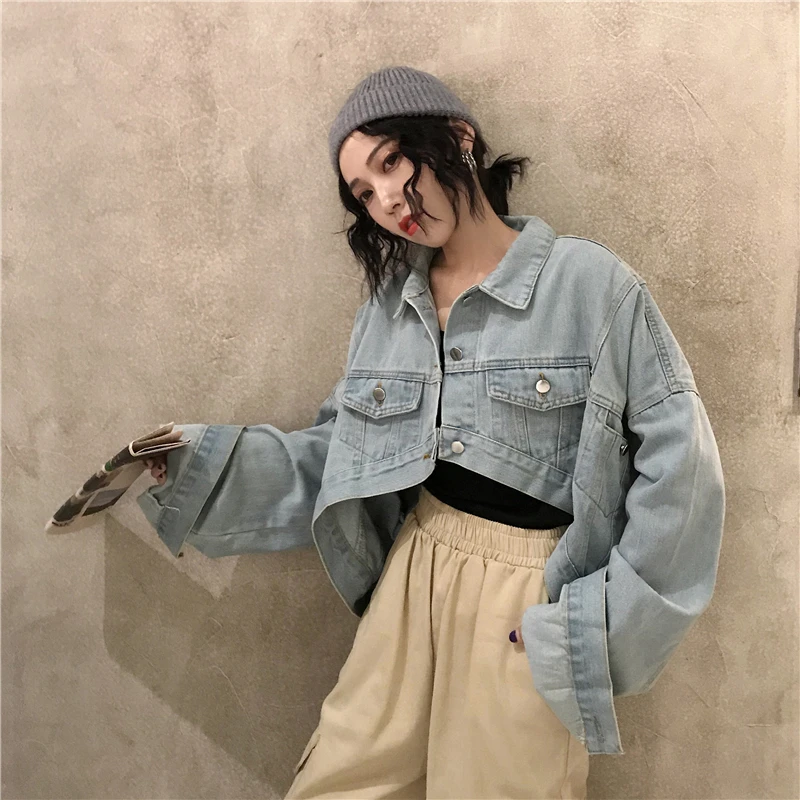 

Spring and autumn Korean version of the wild short denim jacket female hip-hop personality trend loose bf irregular denim shirt