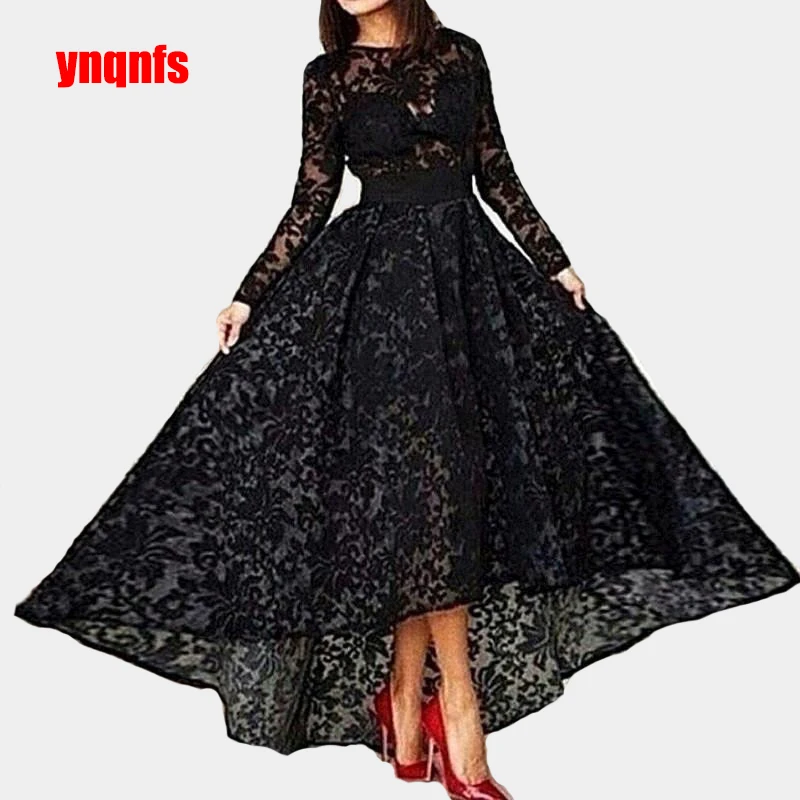 Черные мусульманские Вечерние платья с длинным рукавом исламские кружевные