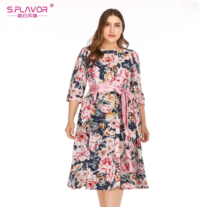 Женское винтажное платье с цветочным принтом S.FLAVOR трапециевидной формы размера