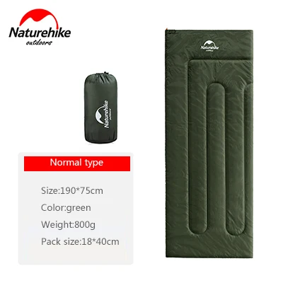 Army Green L 37613 Naturehike Сверхлегкий портативный конверт хлопок открытый кемпинг спальный мешок NH19S015-D - Цвет: Army Green L 37613