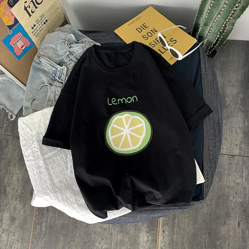 

Summer Korean Casual Loose Fruit Lemon Print Tshirt Women men T-shirts Couple Funny Tee Shirt Top Clothes Short Sleeve Tees
