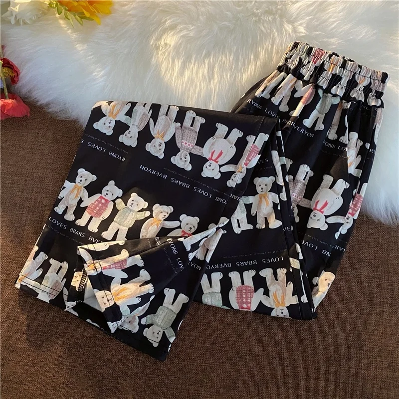 

Повседневные широкие брюки с японским медведем, Новинка лета 2021, женские Молодежные брюки с высокой талией в западном стиле