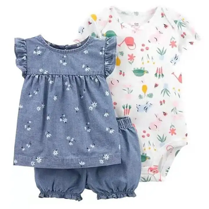 

2021 orangemom baby girl clothes flower bodysuit + shorts + T-shirt 3 pcs baby clothing girl for baby set , super nice dresses