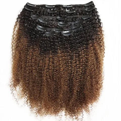 Коричневые заколки для наращивания волос с эффектом омбре, афро вьющиеся человеческие волосы 1B 4, 120 грамм, заколки для натуральных волос для африканских черных женщин, девочек