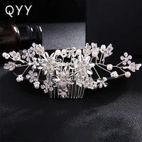 qyy pearls hair clips bridal hairpins fashion flower hair combs rhinestone women headdress wedding hair jewelry