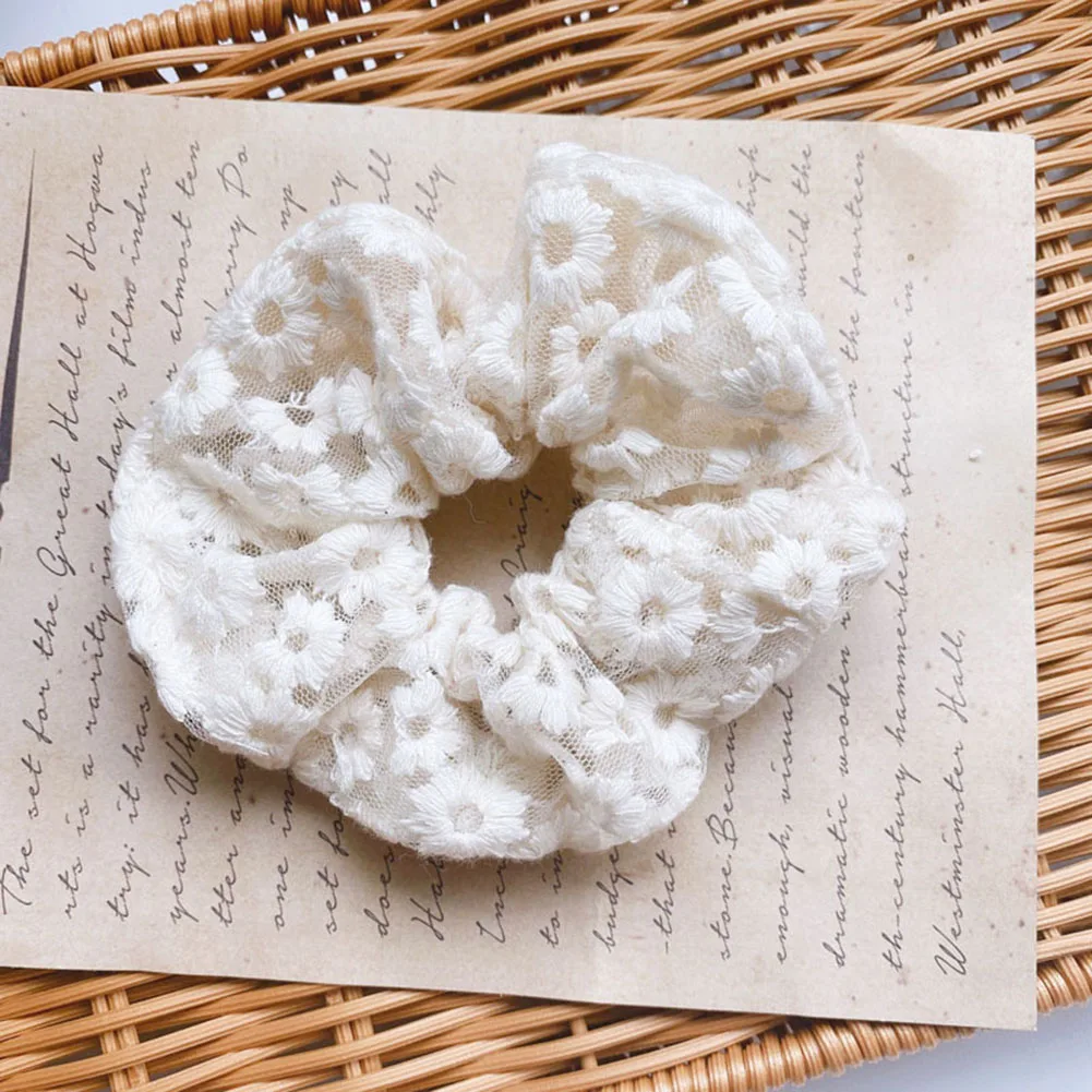 

1pc Girls White Lace Hair Scrunchies Flower Embroidery Hair Ties Simple Vintage Hair Rings Ponytail Chic Elastic Head Band