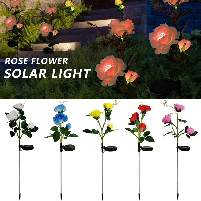 

Solar Rose Flower Light Waterproof Lawn Lamp Home Decorative Flower Garden Landscape Lamp Outdoor 3LED Night Lights Solar Lamps