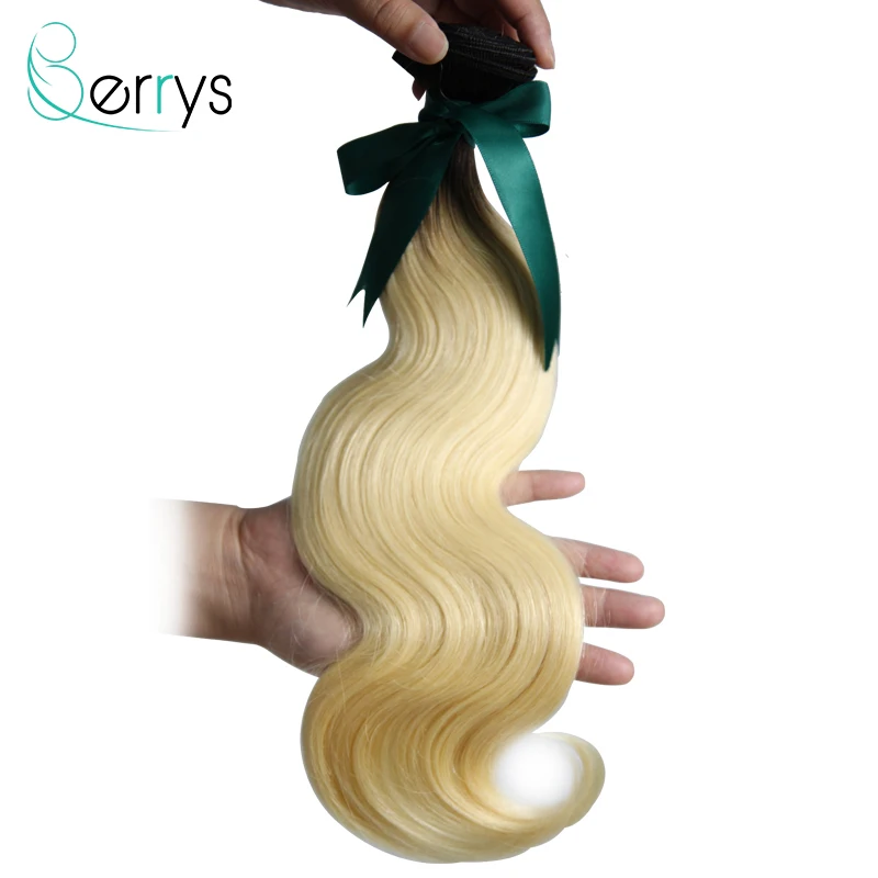 Бразильские человеческие волосы Berryshair 10 А темные корни волнистые 1B/613 светлые 1/3/4