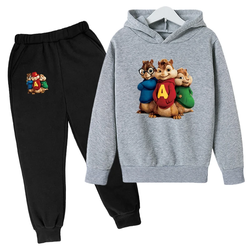 Boy Casual Cute Sets Alvin and the Chipmunks Kids Sportswear Cotton Anime Hoodie Cartoon Suit for Girls Baby Clothes | Мать и ребенок