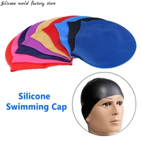silicone world silicone swimming cap men women long hair waterproof color sports high elastic adults swim pool hat diving hat