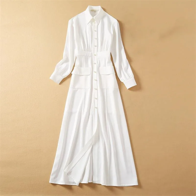 

Women Long Dress 2021 High Quality Runway Spring Autumn Turn-Down Collar Long Sleeves Elegant Shirt Dresses Vestidos NP1297MF