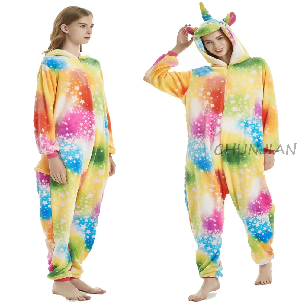 Мужская пижама с единорогом женская пандой зимняя Пижама для взрослых ночная