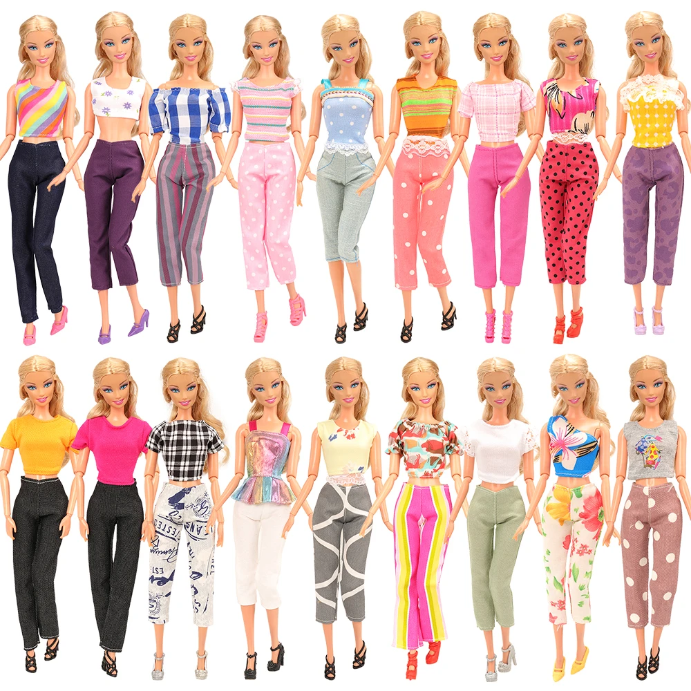 

New Arrive Fashion Handmade 15 Items /lot Doll Accessories Kids Toys =5 Dolls Clothes Random + 10 Shoes For Barbie Dressing Game