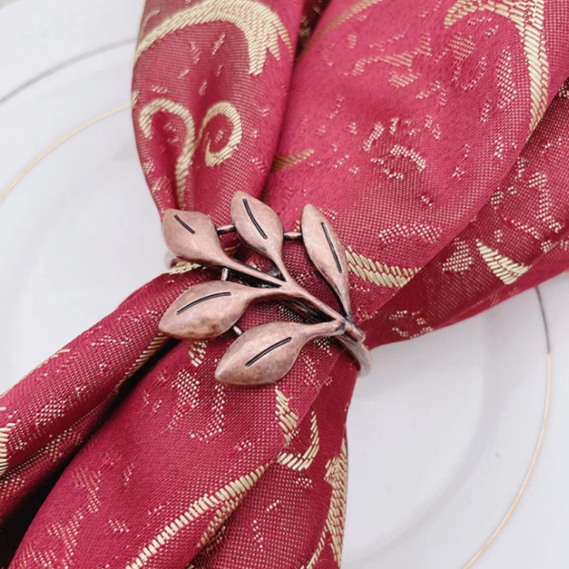 

12PCS Hotel Retro Leaf Napkin Button Napkin Buckle Napkin Ring Napkin Cloth Ring Mouth Cloth Ring