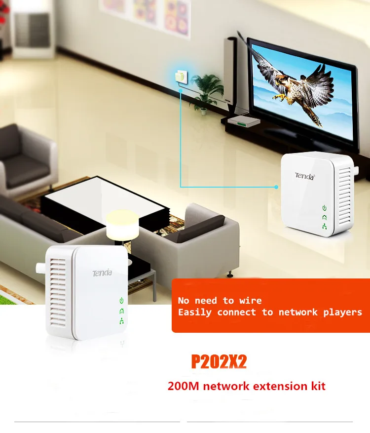 Tenda PA202 300 Мбит/с Беспроводной Мощность линии сетевой адаптер Ethernet PLC Адаптер