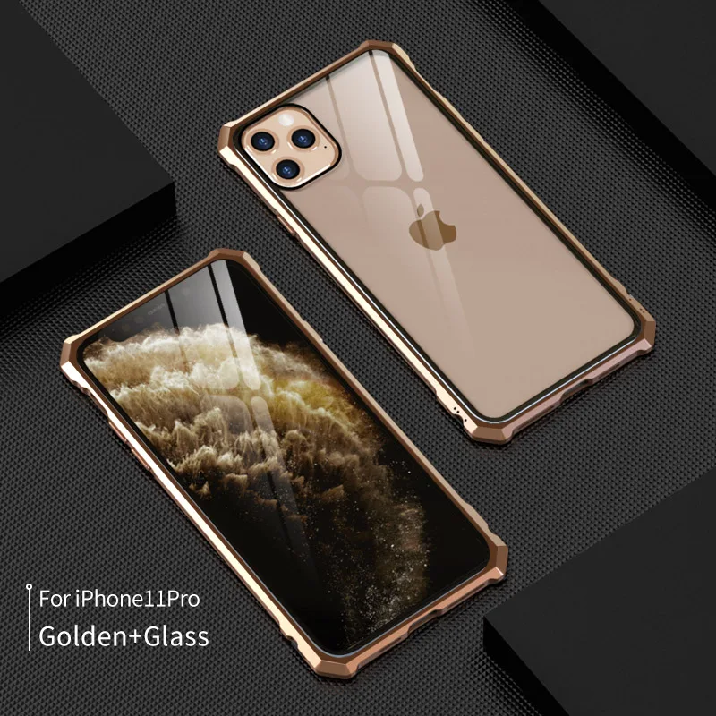 Роскошный металлический корпус для iphone 11 Pro Max, задняя крышка из закаленного стекла для iphone 11 Pro, алюминиевая рамка для iphone 11