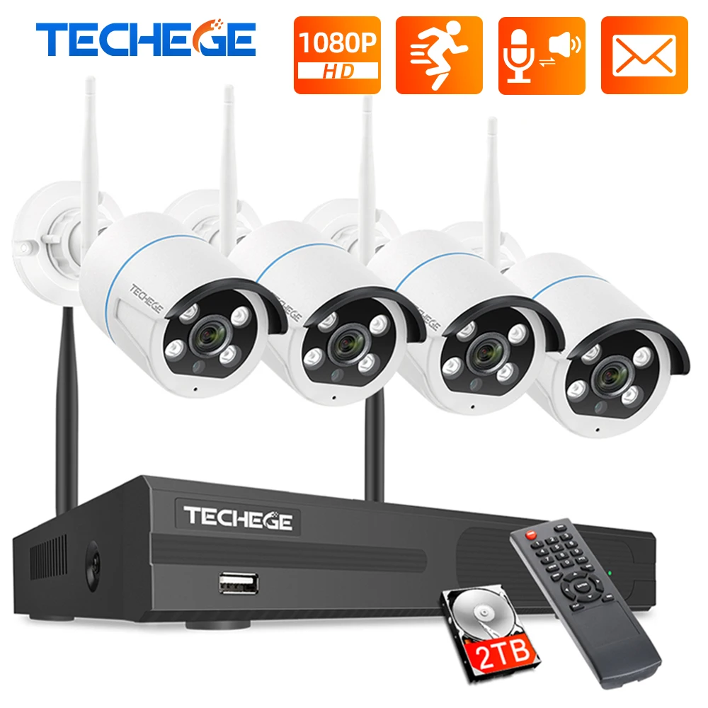 Беспроводная система видеонаблюдения Techege 8 каналов 1080P 2 МП|Система наблюдения| |