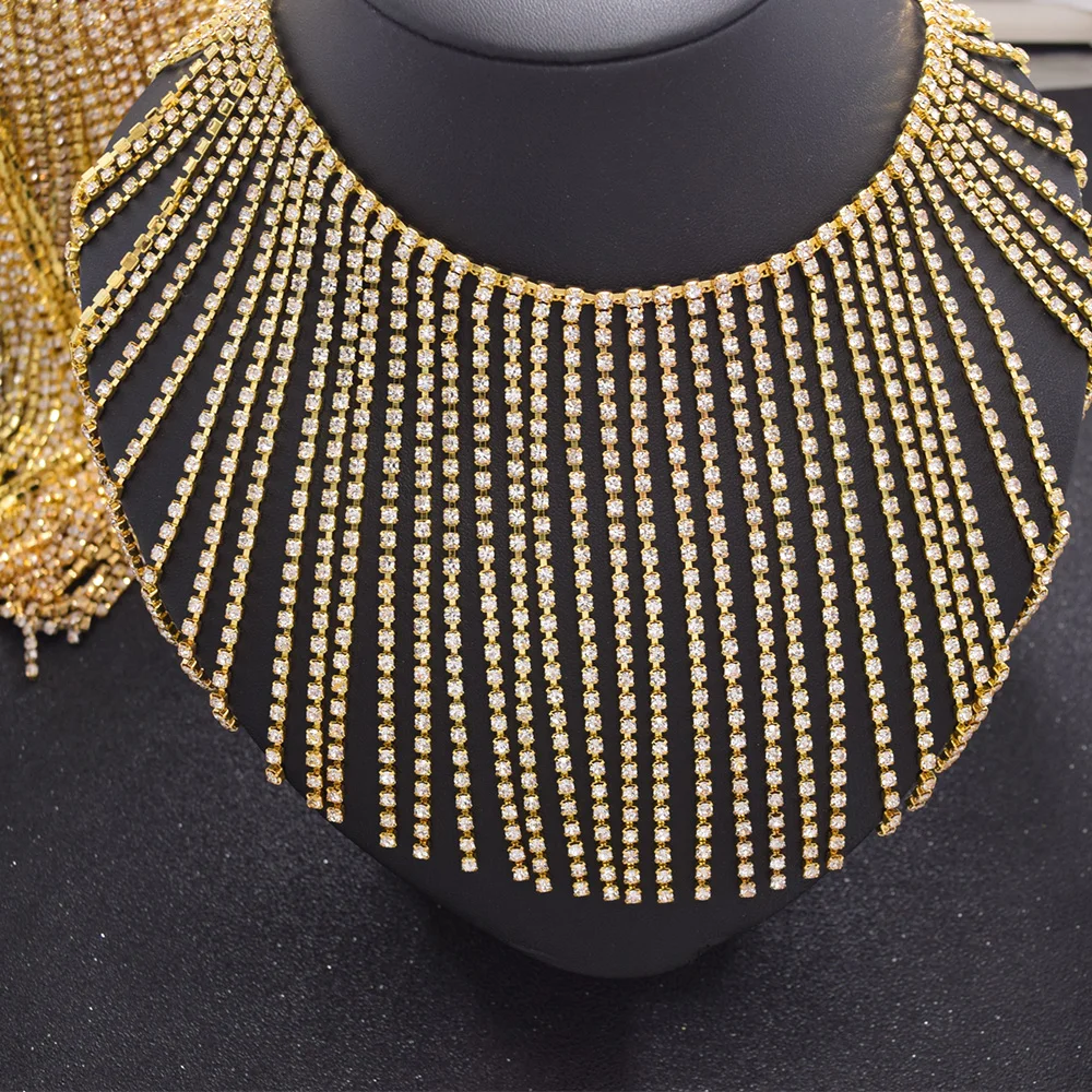 Оптовая продажа 1 ярд Блестящий Кристалл Стразы отделка с кисточками пришить