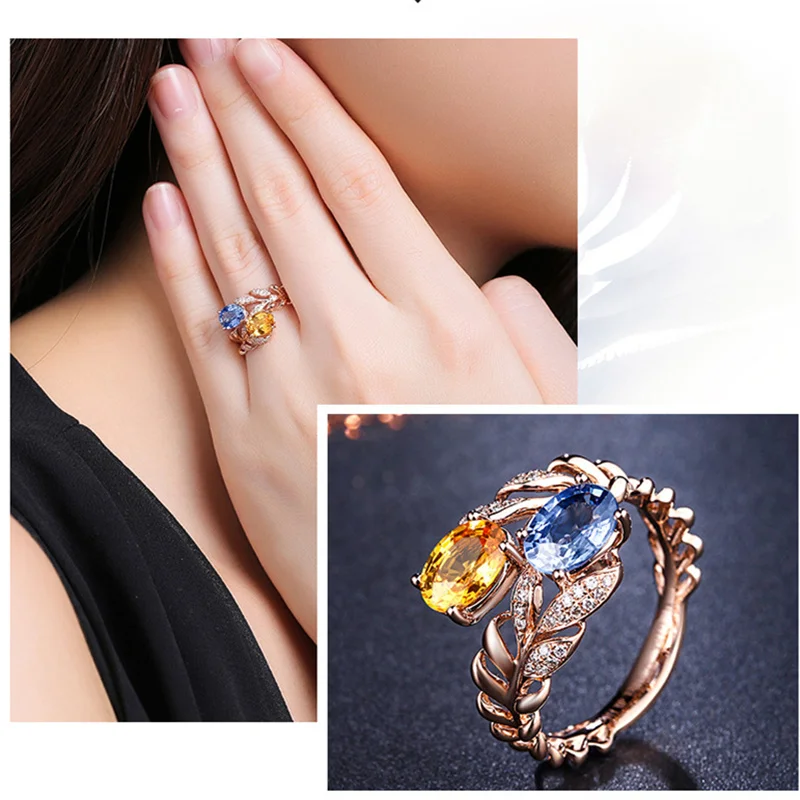 

Модное красочное кольцо с кристаллами в виде ветки оливкового листа, женское ювелирное изделие из розового золота для девочек, свадебное ко...