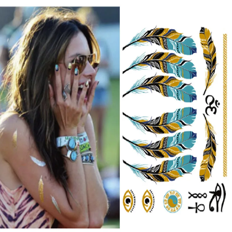 1 лист блестящих металлических золотых перьев в стиле бохо блестящие ювелирные