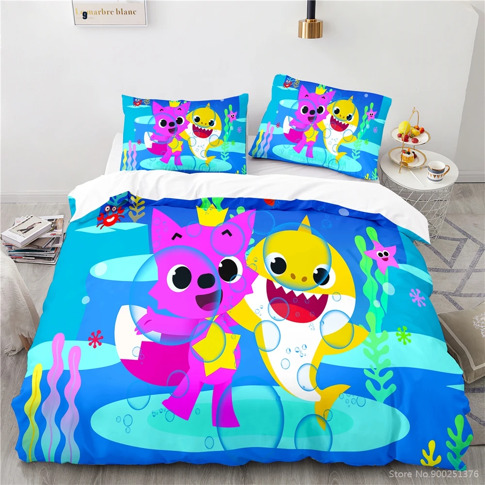 

2/3pcs Cute Shark Animals 3D Cartoon Printed Bedding Set Soft Duvet Cover Set Bed Linens Bedclothes Home Textile for Kids Adults