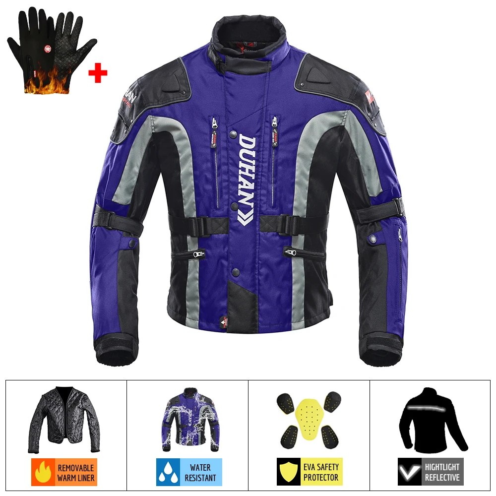023 Blue Jacket DUHAN мотоциклетная куртка для мужчин для верховой езды, для мотокросса, для езды на мотоцикле, куртка для мотогонок, ветрозащитная, защита от холода, мотоциклетная одежда - Цвет: 023 Blue Jacket