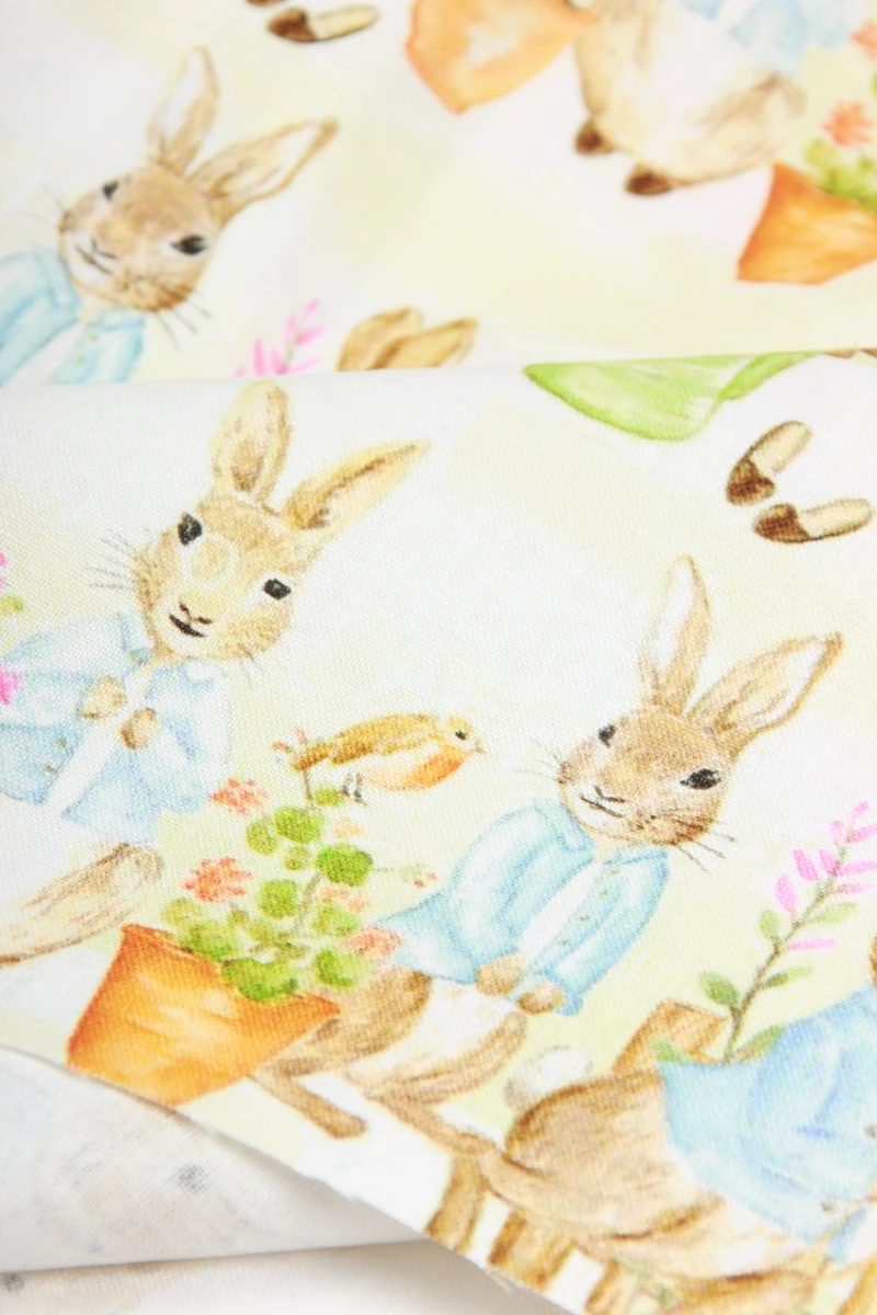 

45*110cm Plain Weave Cotton Cartoon Rabbit Printing Fabric Sewing Material Quilting Patchwork Needlework DIY Handmade Cloth Bag