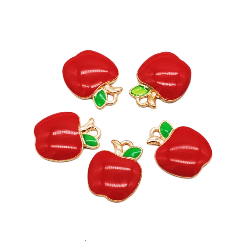 

30pcs/lot Enamel Apple Charm Fruit Jewelry Accessories Earring Pendant Bracelet Necklace Charms Zinc Alloy Diy Finding 11x14mm