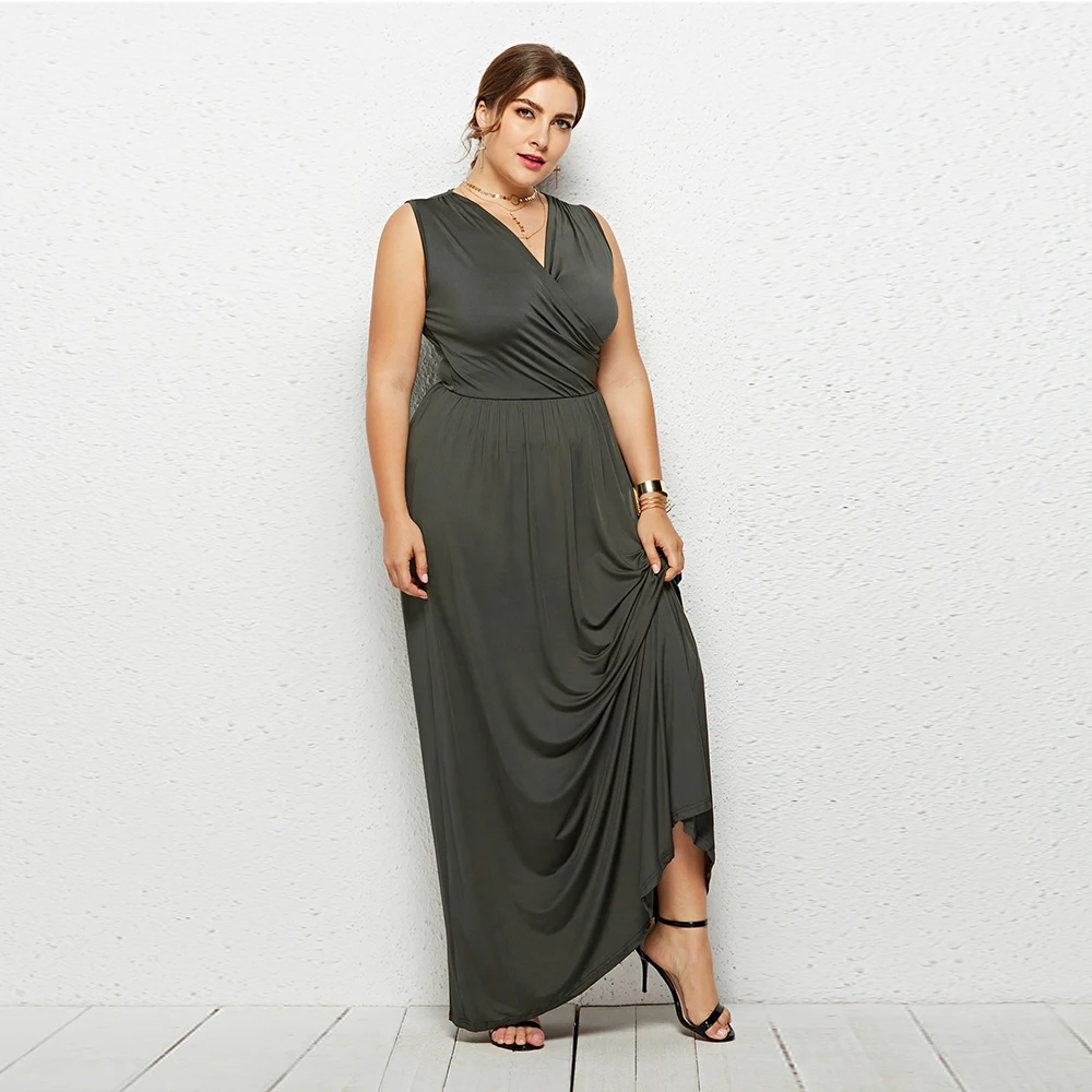 Женское вечернее платье макси без рукавов с V-образным вырезом |