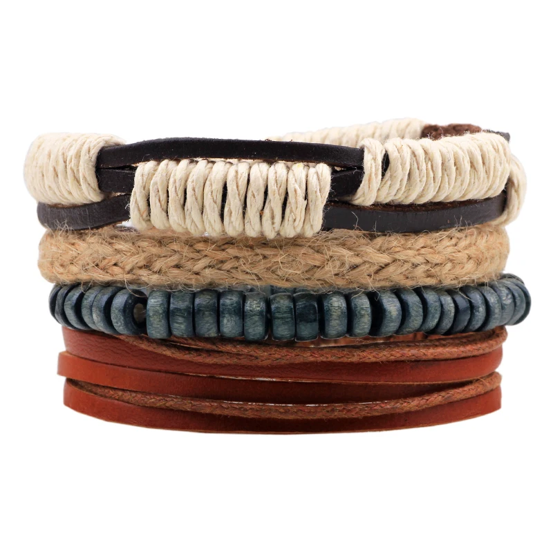 1 комплект Многослойный кожаный браслет мужские ювелирные изделия Boho Рок Браслеты из дерева для женщин винтажные браслеты и браслеты - Окраска металла: O
