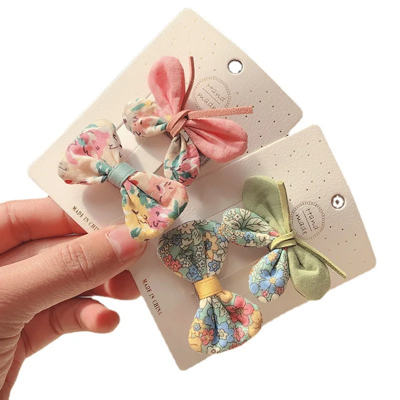 

2PCS Set Children Girl Bow Butterfly Hair Clip Print Knot Hairpin Korean Princess Fresh Cute Lovely Hair Accessories Headdress