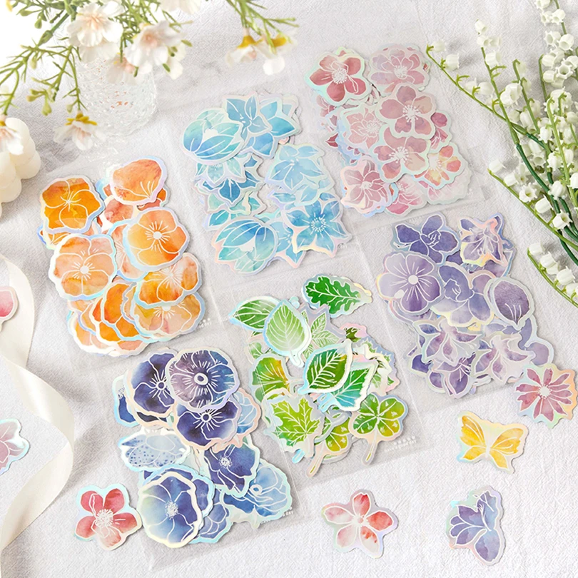 

30pcs Flower Vintage Stickers Pegatinas Scrapbooking For Diary Kawaii Laser Aesthetic Butterfly Autocollant Stickers For Kids