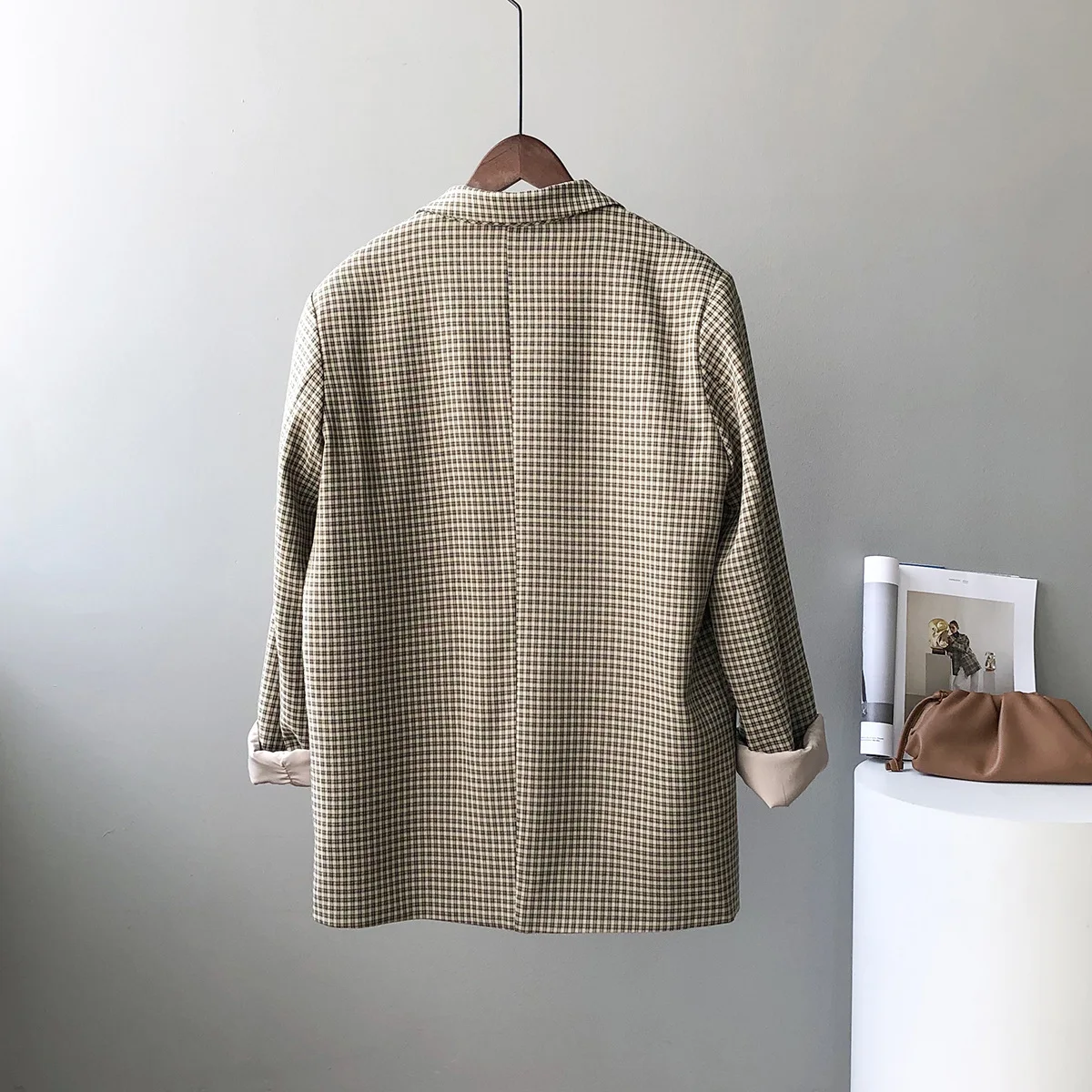 

2021 Spring Autumn Retro Plaid Female Suit New Korean Style Loose Mid-Length Plaid Coat Office Lady Fashion Simple Women Blazers
