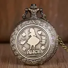 Винтажные медные карманные часы с рисунком Алисы в стране чудес, модные женские карманные часы TD2072 в стиле ретро с цветочным принтом и ожерельем