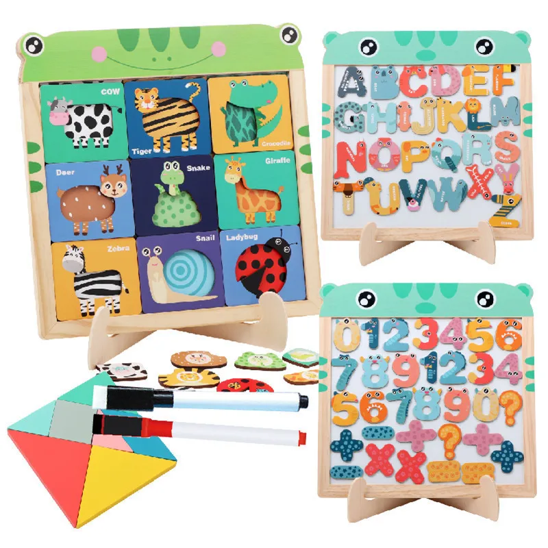 

Children's Two Sided Magnetic Wooden Drawing Board Animal Cognitive Logical Thinking Training Game Jigsaw Puzzle Kid's Gift