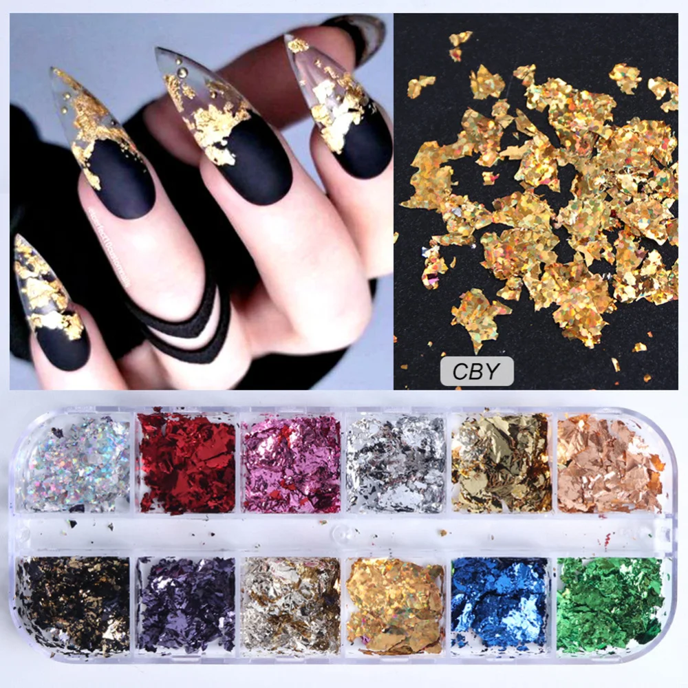 

3 Sets of Nail Paper Sticker DIY Glitter Sequins Irregular Nail Art Decal for Girls