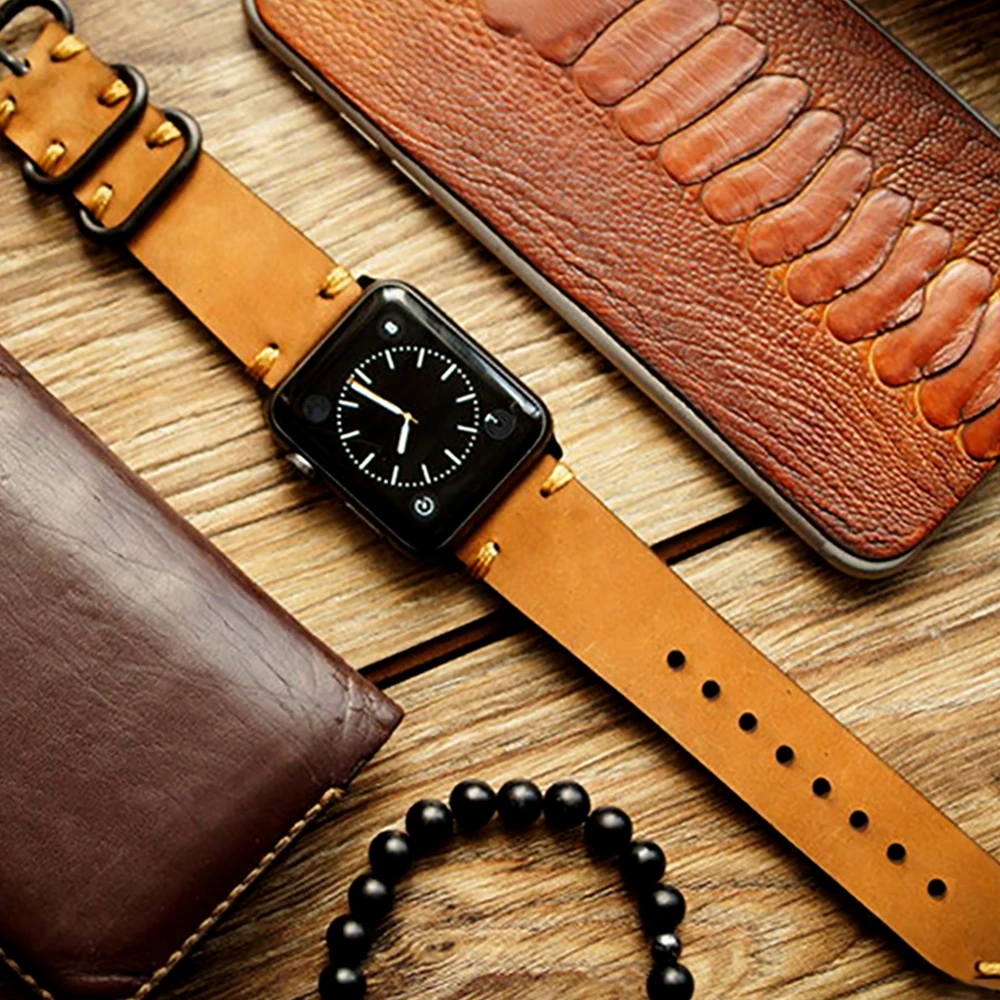 Ремешок из натуральной кожи для Apple Watch 6 ремешок iwatch Series SE/5/4/3/2/1 спортивный